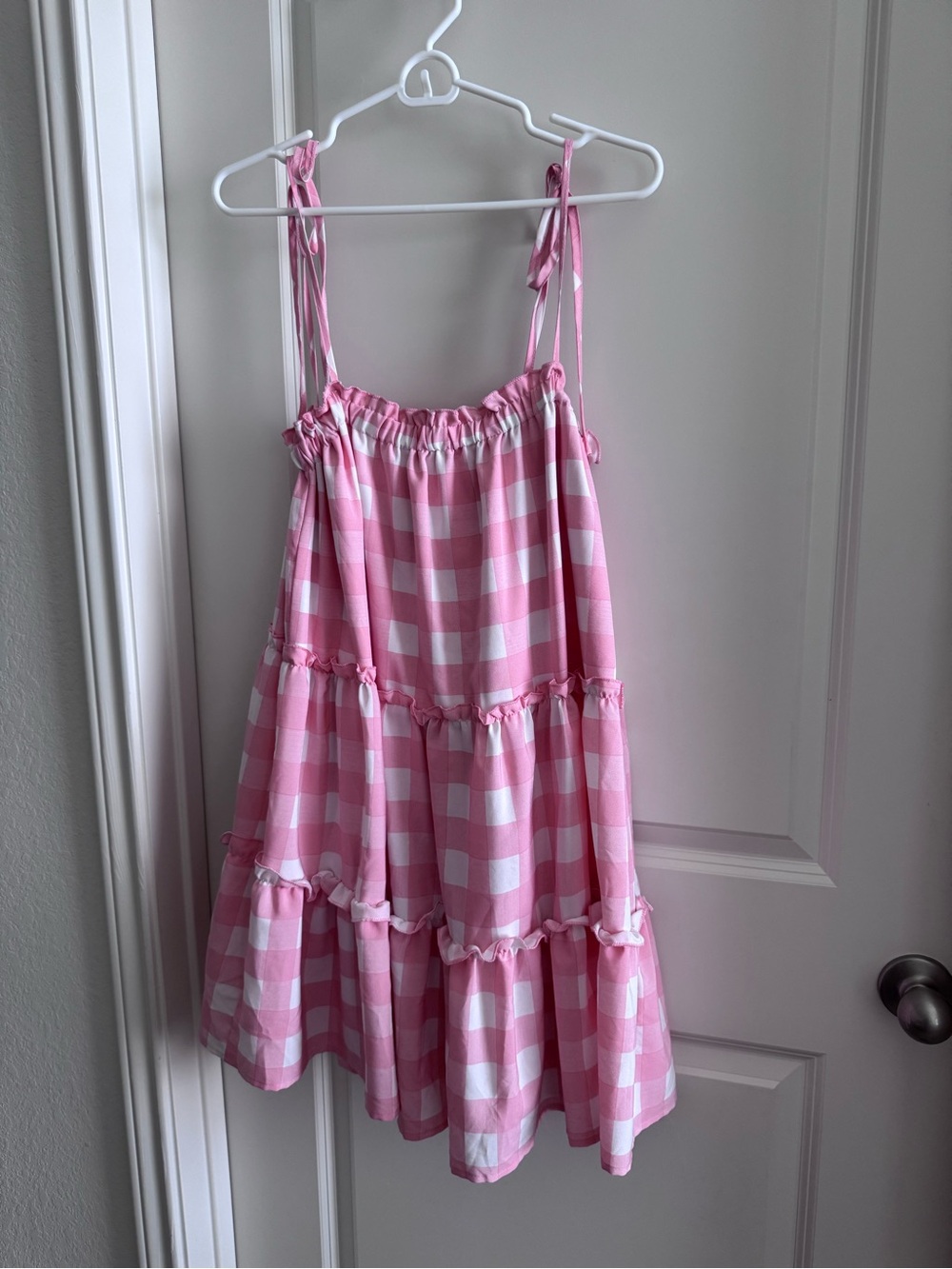 Boohoo Pink and White Gingham Ruffle Sundress